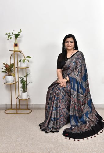Image of SATIKA VASTRAM Modal Silk Ajrakh Saree Bandhani Design Crepe Printed Designer Pallu Attach Blouse Piece