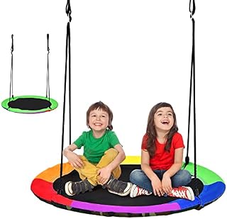 COSTWAY Children Nest Swing, 100cm Hanging Tree Swing Seat with Length Adjustable Rope, Reversible Design Kids Swing Set for Indoor Garden Playground, 150kg Capacity (Green+Multicolour)