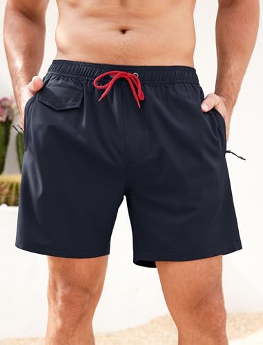 SILKWORLD Mens Swim Trunks with Compression Quick Dry Bathing Suit 6" Swimming Shorts Stretch with Zipper Pockets2