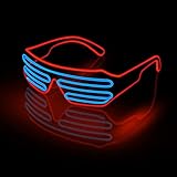 KingCorey Neon Rave Glasses El Wire blinkende LED-Sonnenbrille beleuchtet DJ-Kostüme für Party, 80er, EDM, Halloween RB5068B(Rot Blau)