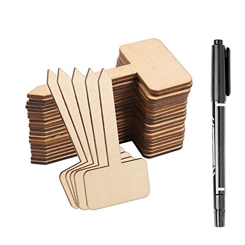 AILANDA 50 pcs Etiquetas de Plantas, Señal de Plantas de Madera con Rotulador para Semillas Hierbas Flores Vegetales