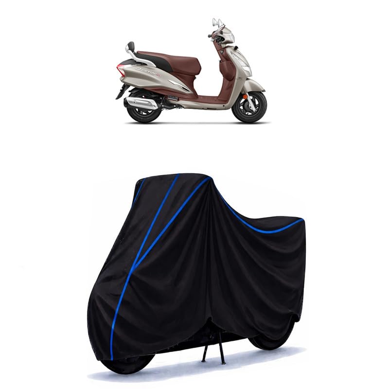 Image of Scooty Cover Water Resistant for Destini 125 BS6 | Universal Scooter & Bike Cover | Heavy Duty UV Dust, Rain & Scratch Protection | Elastic Fit All Weather Indoor Outdoor | Black with Blue Piping