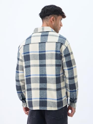 Image of The Souled Store Plaid: Men and Boys Full Sleeves Spread Collar Cotton Twill Warm Durable Heavy Winter Oversized Shackets