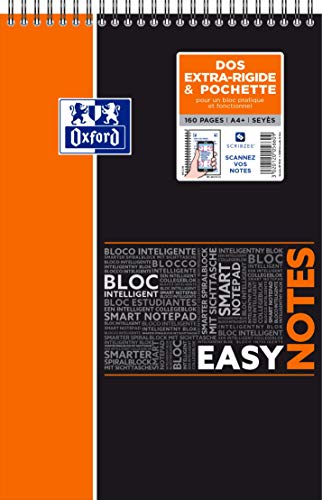 Oxford EasyNotes Bloc-Notes à Spirales Format A4+ 160 Pages Grands Carreaux Seyès Couverture Polypro Couleur Aléatoire 210 x 315