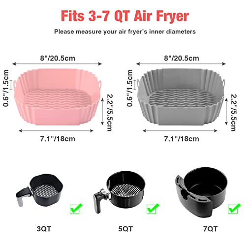 2-Pack, Trohollis™ Silicone Air Fryer Liners | Air Fryer Silicone Pot [New-Upgraded] | Food-Grade Reusable Air Fryer Accessories For Replacing Parchment Liner Paper (8 In, Pink & Grey) #TOP3
