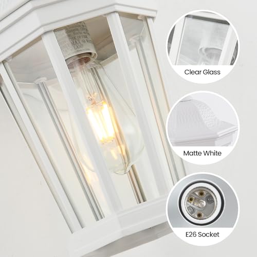 Image of Outdoor Wall Lantern, Waterproof Exterior Wall Light Fixtures, Outdoor Porch Light Fixtures Wall Mount in White Finish with Clear Glass, Aluminum Alloy, 60W