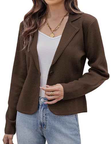 Image of GRACE KARIN Women Sweater Blazer Casual Work Croppped Cardigan Lightweight Button Front Short Knit Blazer Jacket S-XXL