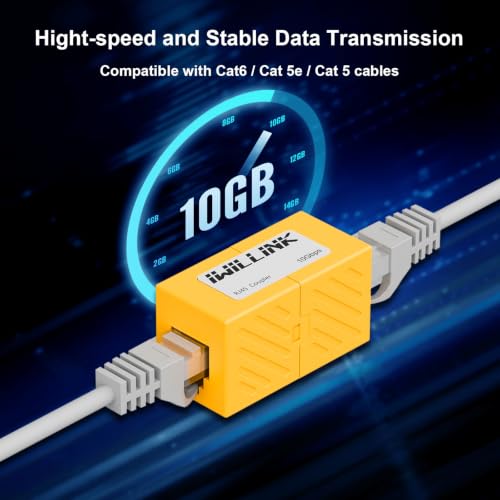 Image of iwillink RJ45 Coupler Ethernet Connector, Female to Female, 50 Pack, Yellow | Extender Adapter, For Cat7 Cat6 Cat5e Cat5 Ethernet Cable Female Connector