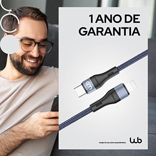 WB Cabo USB-C e Ligthning 1 metro 27W azul marinho nylon trançado compatível com Apple, Modelo: 20W
