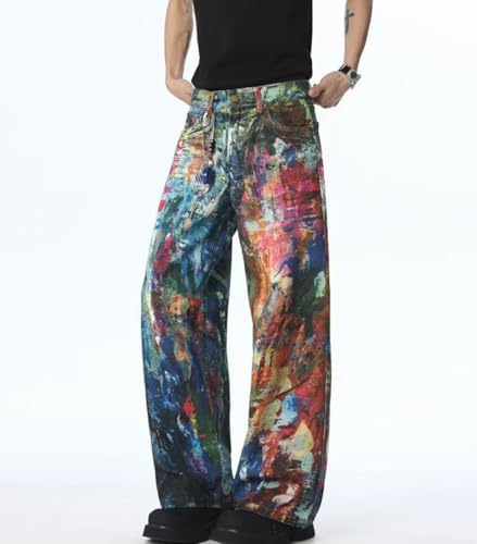 Unisex Y2k Vintage Color Ink Oil Painting Jeans Hiphop Rainbow Graffiti Streetwear Harajuku Baggy Casual Denim Pants4