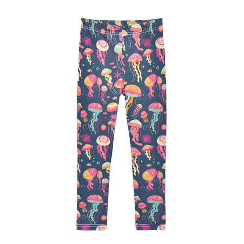 Colorful Jellyfish Kids Baby Girls Athletic Leggings Stretch High Waisted Pants Gym