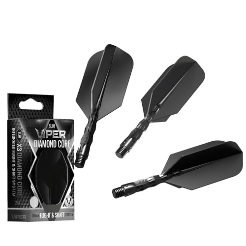 Viper Diamond Core Integrated Dart Flight & Shaft System - Precision Darting Accessory with Tough Polymers for Enhanced Performance, Set of 3, Short Shaft, Slim Flight, Black