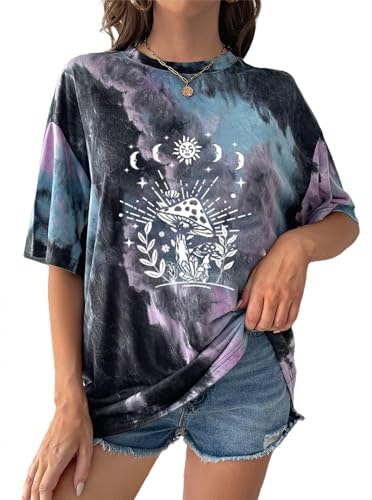 Image of Remidoo Women's Casual Oversized T Shirt Short Sleeve Graphic Tee Letter Tie Dye Shirts