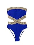 Milumia Women's Stitch Detail Strapless One Piece Swimsuit Cut Out Bandeau Bathing Suit Royal Blue Medium