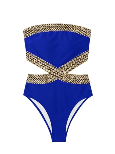 Image of Milumia Women's Stitch Detail Strapless One Piece Swimsuit Cut Out Bandeau Bathing Suit