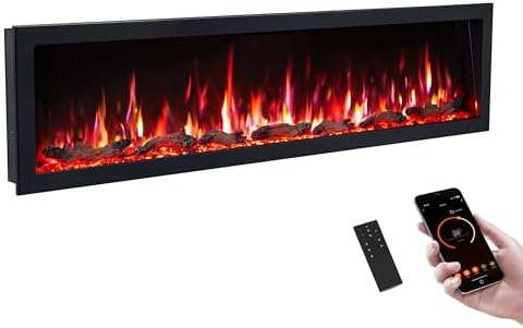 PuraFlame Bernice 72 Inch Smart Linear Electric Fireplace - Clean Hidden Vent Design, Flame with 9 Colors, Recessed in-Wall or Wall-Mount or Free Standing, Compatible with Alexa and Google Assistant