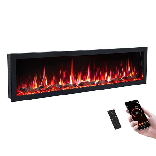 PuraFlame Bernice 72 Inch Smart Linear Electric Fireplace - Clean Hidden Vent Design