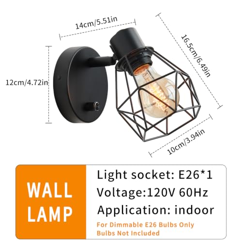 Image of Lightess Wall Light with on Off Switch Set of 2 Farmhouse Sconces Black