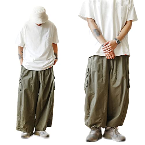 Pulcykp Multi-Pocket Cargo Pants Men's Casual Solid Colour Straight Pants Baggy Wide-Leg Cropped Pants2
