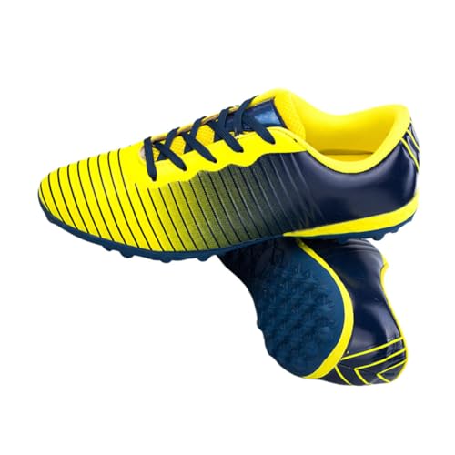 iplusmile Zapatos de Fútbol Suela de Tacos Cortos Antideslizantes Calzado de Entrenamiento Transpirable Azul y Amarillo Talla 33 Deportivos Resistentes para Uso Césped y Entrenamiento