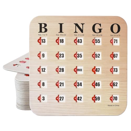 Yuanhe Bingo Cards with Sliding Windows - Reusable Travel Bingo Game Cards Bulk 25 Pack Woodgrain