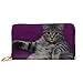 Produktbild JHGFG Mode Handtasche Reißverschluss Brieftasche Porträt Grau Katze Gelbe Augen Liegende Telefon Kupplung Geldbörse Abendkupplung Blockieren Leder Brieftasche Multi Card Organizer