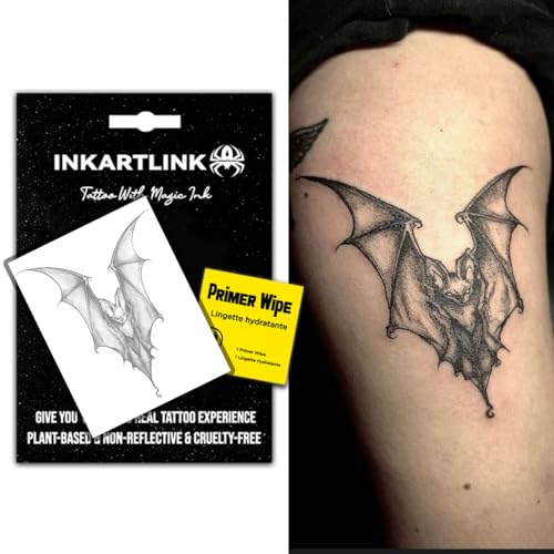 INKARTLINK Semi Permanent Tattoo, creative party animal tattoo, exquisite and realistic design, fun tattoo experience, cruelty-free, non-reflective, waterproof (Bat 3)