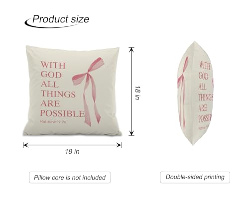 ISANOU Pink Coquette Room Decor for Teen Girls,Christian Bible Verses Bow Decorative Pillow Covers 18x18 Set of 4,Cute Pink Pillowcase for Bedroom College Dorm Sofa Couch Decor by ISANOU - Used condition - Image 4