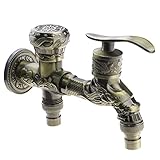 ECSiNG Double Spout Faucet Replacement Antique Water Faucet Alloy Reusable Washing Faucet Fot Outdoor Washing Machines Gardens Bathroom