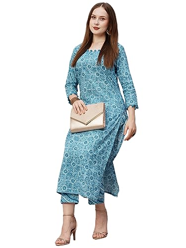 Image of ANNI DESIGNER Women Cotton Blend Kurta With Pant