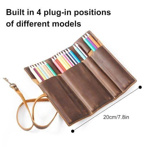 DONGKER Leather Pen Bag,Roll-Up Leather Wrap Pen Pouch, Foldable Pencil Roll Organizer for Student Artist Drawing Coloring - Image 4