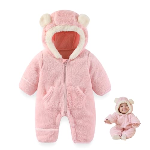 Image of AiWMGL Newborn Baby Bear Outfit Suit With Fold-Over Mittens Footies Girls Boys Winter Fleece Clothes Hooded Romper Snowsuit