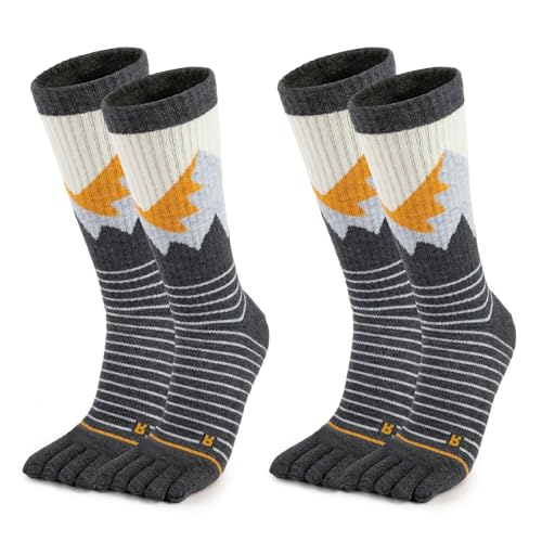 Magifuls Merino Wool Toe Socks For Men And Women Hiking Crew Socks Moisture Wicking Five Toe Design,2 Pairs