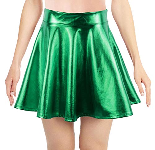 Simplicity Metallic Tutu Skirt Ballet Dance Flared Skater Skirt Neon Skirts For Women, Grass Green #TOP12