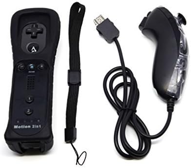 Woowo Wii mote controller WII built in motion plus remote sensor and nun chuck game controller / controller for silicone case Nintendo Wii black