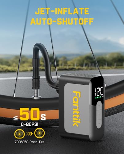 Image of Fanttik X10 Ace Mini Bike Pump with Gauge, 120PSI Electric Tiny Bike Pump with Presta and Schrader Valve, Auto Stop, Fast Inflation for Road Bike（4.23oz