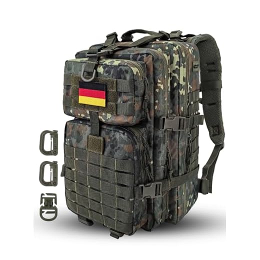 Hannibal Tactical Militär Taktischer Rucksack Cooper Rucksack Armee Assault Pack 3 Tage Bug Out Go Bag Trekking Wanderrucksack (40L,Flecktarn)