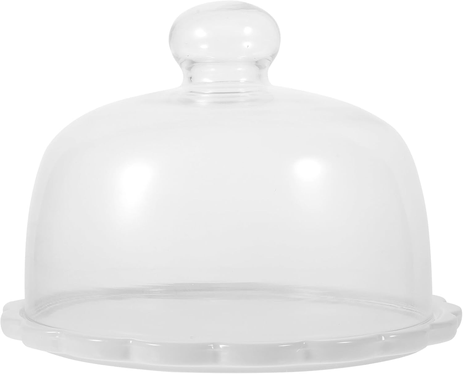 Glass Cake Dome Cover with White Porcelain Base, Protective Food Holder for Desserts and Pastries, Fresh-keeping Display Plate for Parties and Home Use