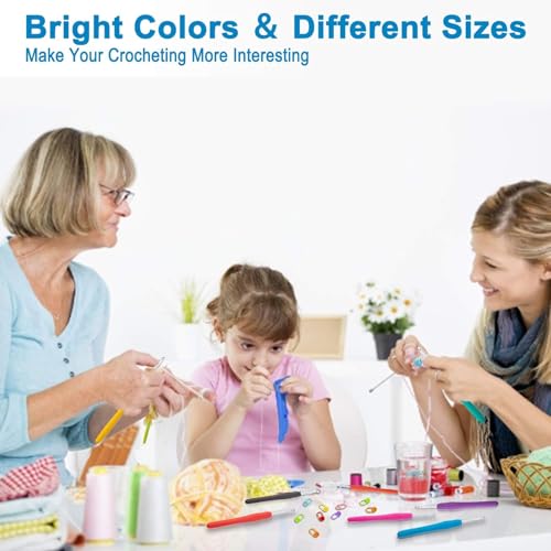 Image of Crochet Kit with Soft Grip Handles - Full Crochet Hook Set for Beginners & Yarn Lovers - Ergonomic Crochet Tools for DIY Craft & Gifting (Multicolor Hook KIT)