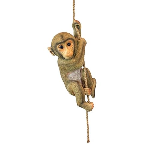 Design Toscano Chico the Chimpanzee Baby Monkey Hanging Indoor/Outdoor Animal Statue, 16 Inch Long, Cast Stone Resin, Brown Painted Finish Cover