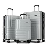GinzaTravel Luggage Sets 3 Piece PC ABS Hardside Lightweight Suitcase with 4 Universal Wheels TSA Lock Carry On 20 25 29 InchGiant series-01 (Silver, 3-Piece Set(20'/25'/29'))