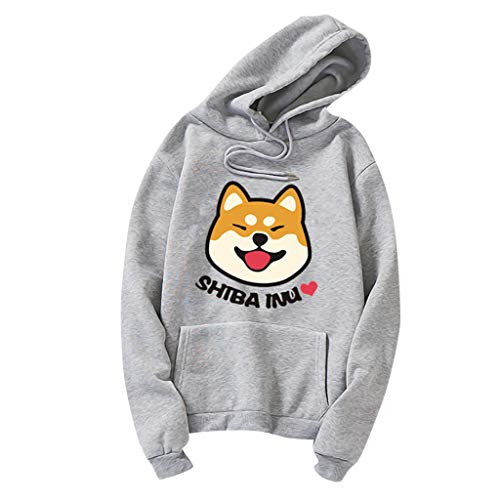 Kangma Women Casual Long Sleeve Hoodie Sweatshirt Blouse Tops Pullover Shiba Inu (Medium(US 8/10) /Tag L,Gray)