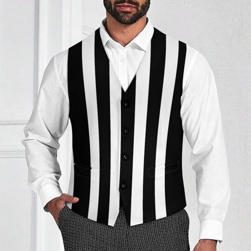 Black And White Striped Men's Suit Vest Slim Fit Business Dress Party Pattern Waistcoat Vest Top2
