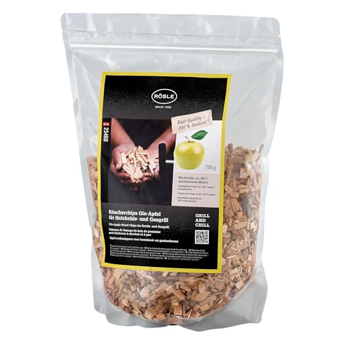 RÖSLE Chips de Fumage gin-Pomme, 750 g, pour boîte de Fumage sur fumoirs, Grils à Charbon et à gaz, fumoir Actif, Bois Naturel, Marron