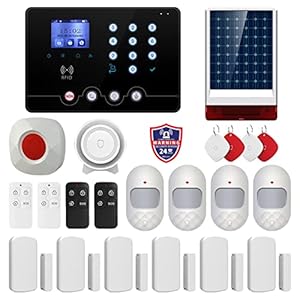 Wolf Guard WiFi 4G Wireless Home Burglar Security Alarm System Kits W4Q-Black-W06, Tuya Smartlife APP, Amazon Alexa, with RFID cards, Solar Siren, Window Door sensors, Motion Detector