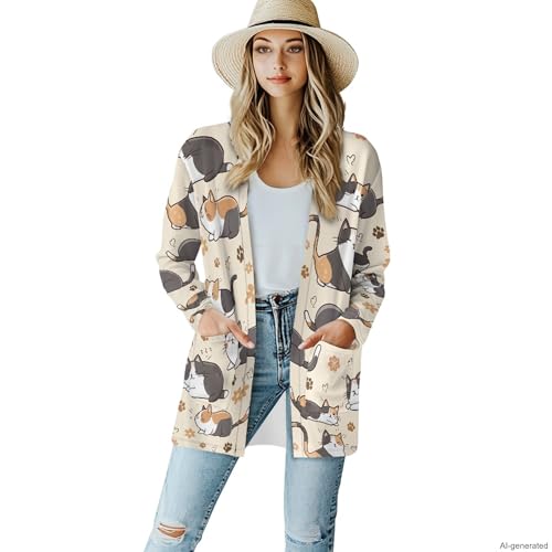 Image of Forchrinse Red Ladybug Cardigan for Women Causal Long Sleeve Open Front Cardigans Sweater Fashion 2024 Fall Coat with Pockets