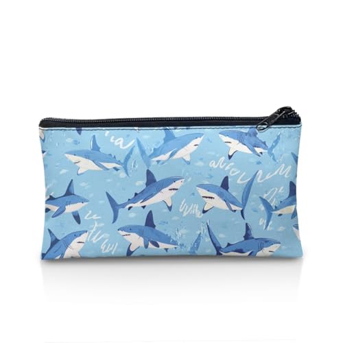 Image of Shark Pencil Case for Kids Big Capacity Pen Holder Zipper Pencil Box for Preschool Blue Stationery Pouch for Boys Girls