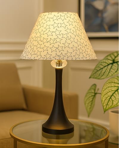 Image of Homesake Black Cone Crystal Metal Table Lamp for Living Room, Lamps for Bedroom, Modern Bedside Light, Decorative Night Lamp for Bedroom, Study, Office, Home Decor Lighting, Urn, White Star Shade