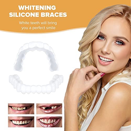 Jasinber Fake Teeth,2 PCS Veneers Dentures Socket for Women and Men,Veneers for Temporary Tooth Repair Upper and Lower Jaw, Protect Your Teeth and Regain Confident Smile, Bright White-2