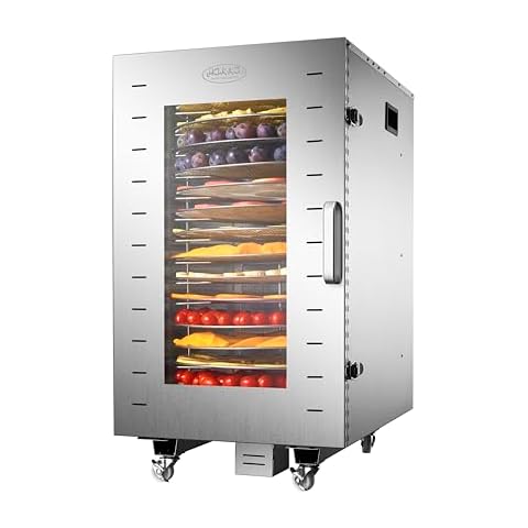 Hakka 16 Trays Food Dehydrator Stainless Steel, Commercial Dehydrator Machine 360° Automatic Rotation 110L Large Capacity Food Dryer for Beef Jurky Fruit with Adjustable Timer& Temperature Control Cover